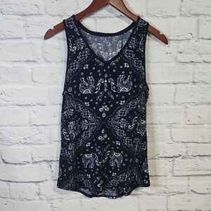 Croft & Barrow Blue and White Sleeveless Tank Top Boho Elephant